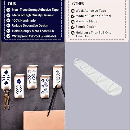 Miniatura 3 de IndianShelf Ganchos adhesivos decorativos para baño, ganchos adhesivos de cerámica, bohemios, para toallas, ganchos de ducha sin daños en uñas,