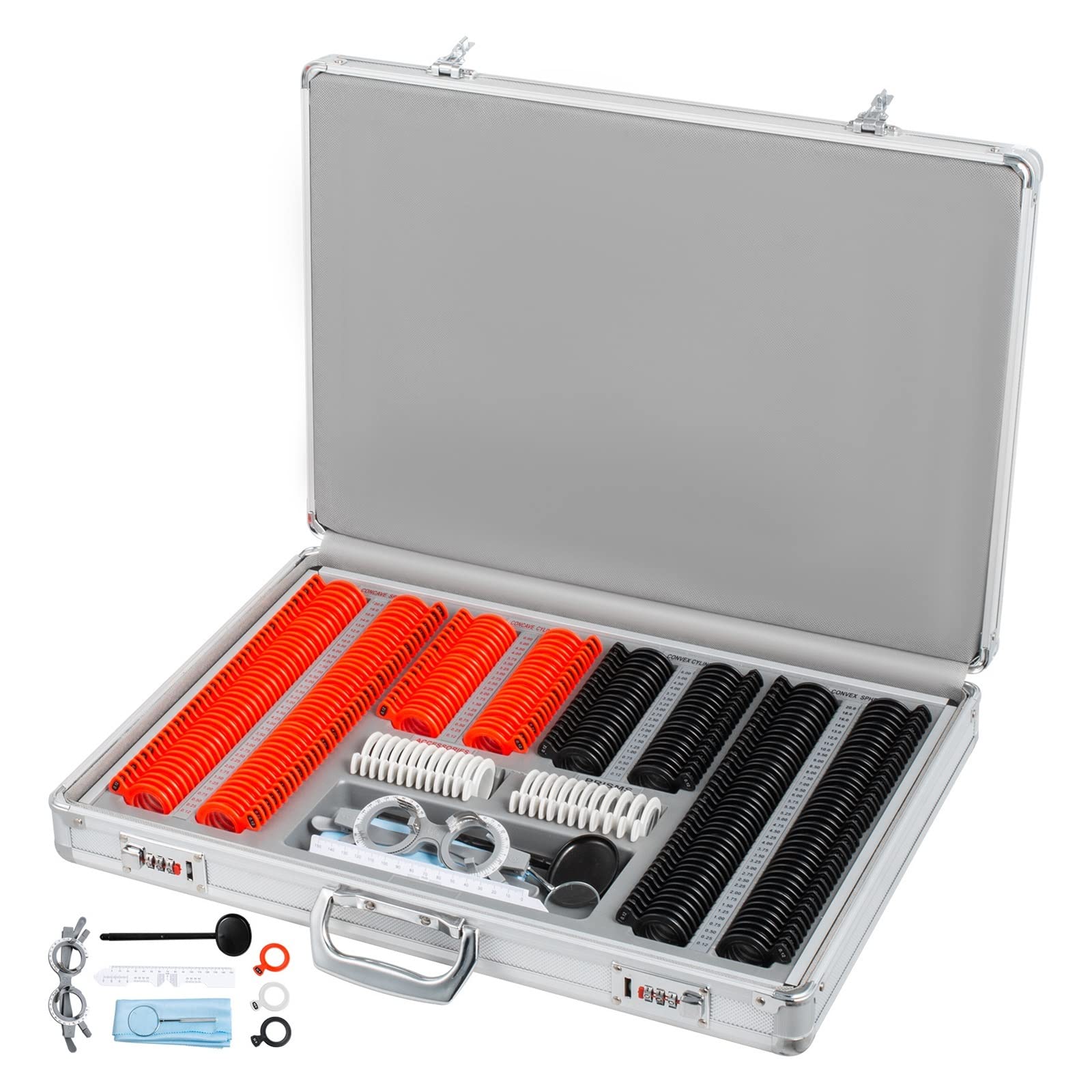 266 pièces Kit de lentilles d'essai en Plastique lentille en Plastique Optique équipement d'optométrie Accessoires de Protection des Yeux en Aluminium avec Mallette de Rangement