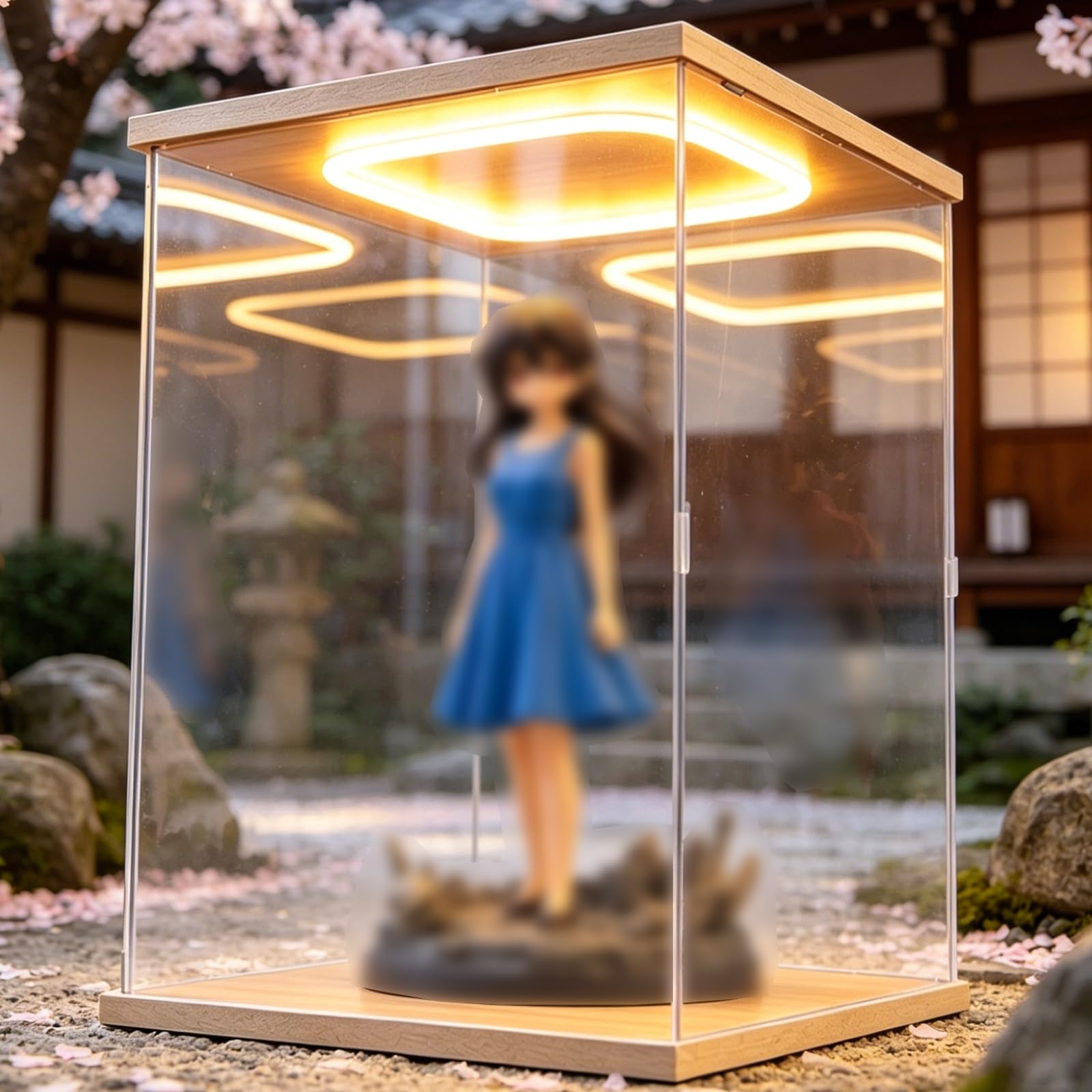 Acrylic Display Boxes for Collectibles Assemble Clear, Large Stackable Acrylic Collector Case with LED Light Strip, Dustproof Acrylic Cube Display Stand(16x16x16inch/40x40x40cm)