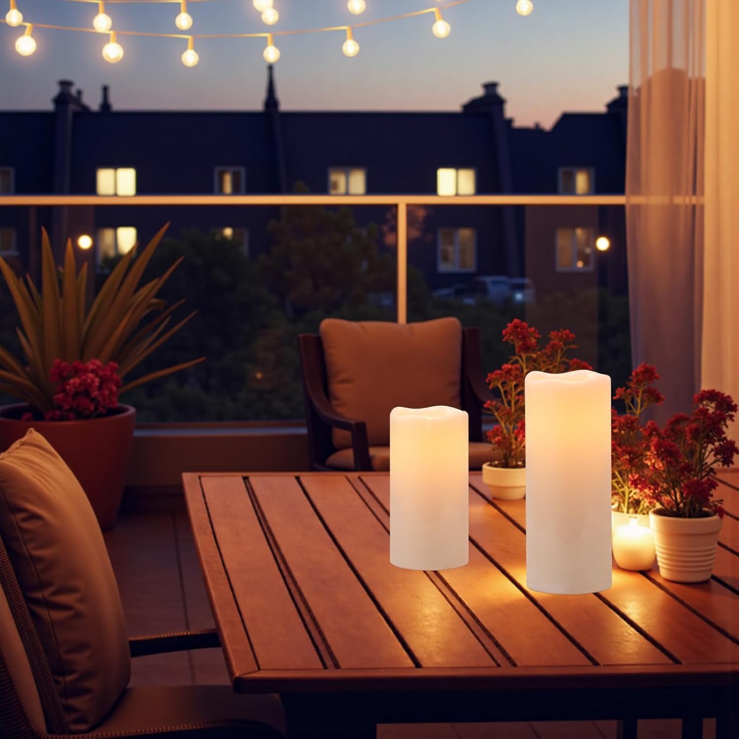 Eldnacele 8" 10" × 4" Large Waterproof Outdoor Flameless Candles Remote and Timer, Battery Operated White Plastic LED Flickering Pillar Candles 2 Pack Dinner Wedding Porch Garden Lanterns Home Decor - Image 7