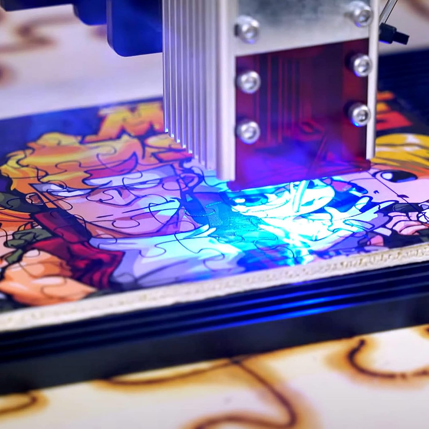 Close-up of laser engraving process