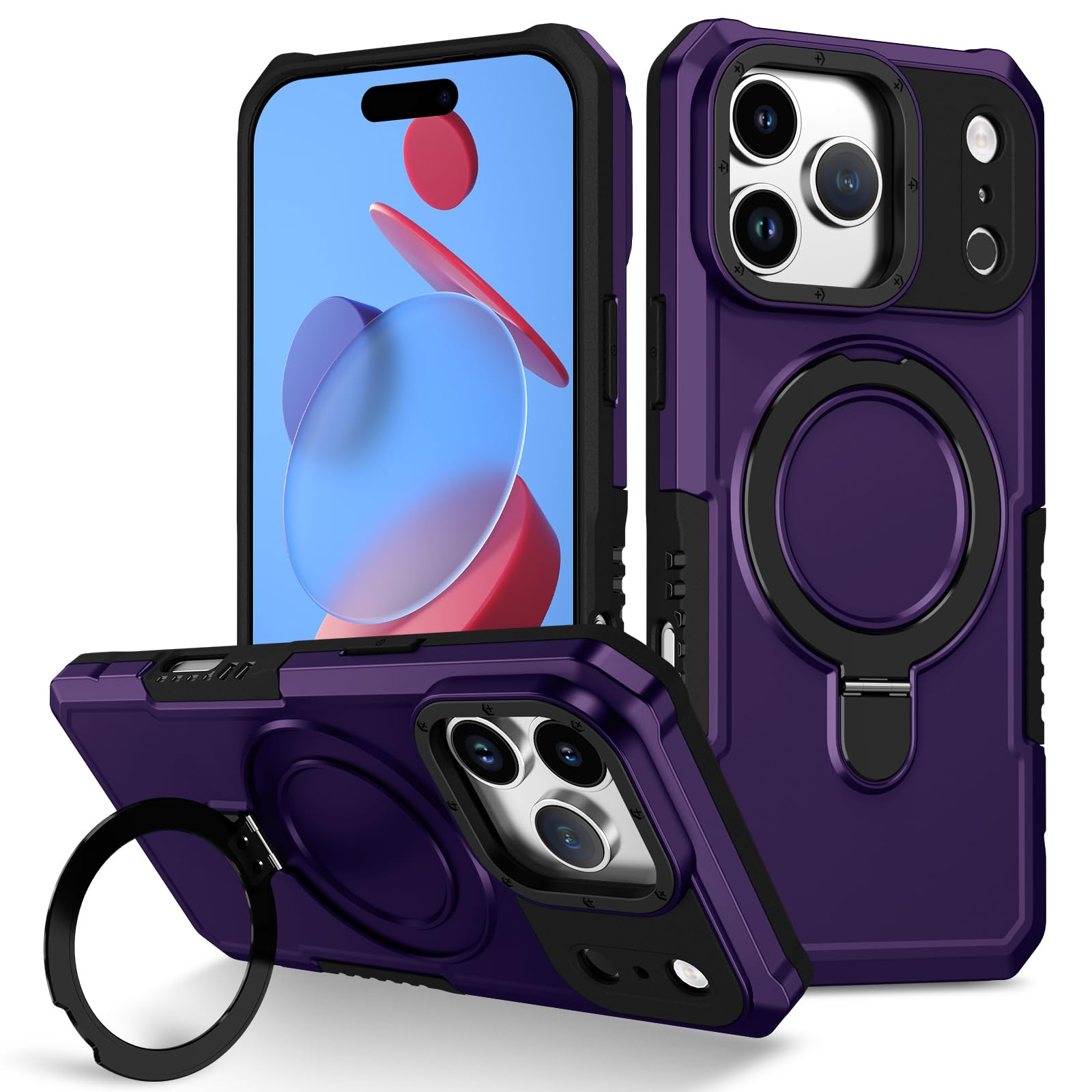 Stojące etui na telefon komórkowy do Xiaomi Redmi 14, twarde PC + miękkie tworzywo TPU + uchwyt na punkt obrotowy, odporne na upadki, wojskowe etui ochronne, zintegrowany ukryty uchwyt