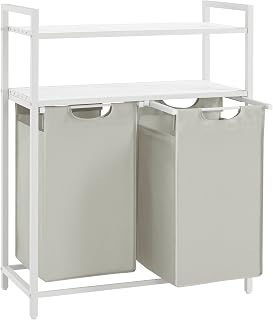 VASAGLE Laundry Basket, Laundry Hamper, Laundry Sorter with 2 Pull-Out and Removable Bags, 2 Shelves, 46L Capacity per Bag, for Laundry Room, White BLH211W01