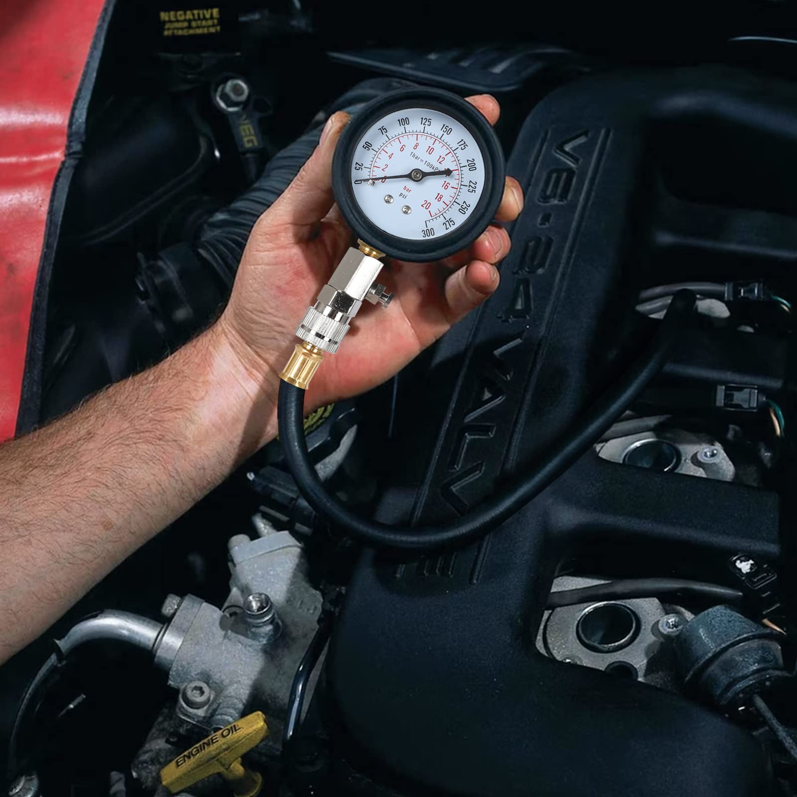 tester di compressione, manometro per test, moto, auto, motore fuoribordo, motosega, motoslitta, auto, benzina, motore a gas