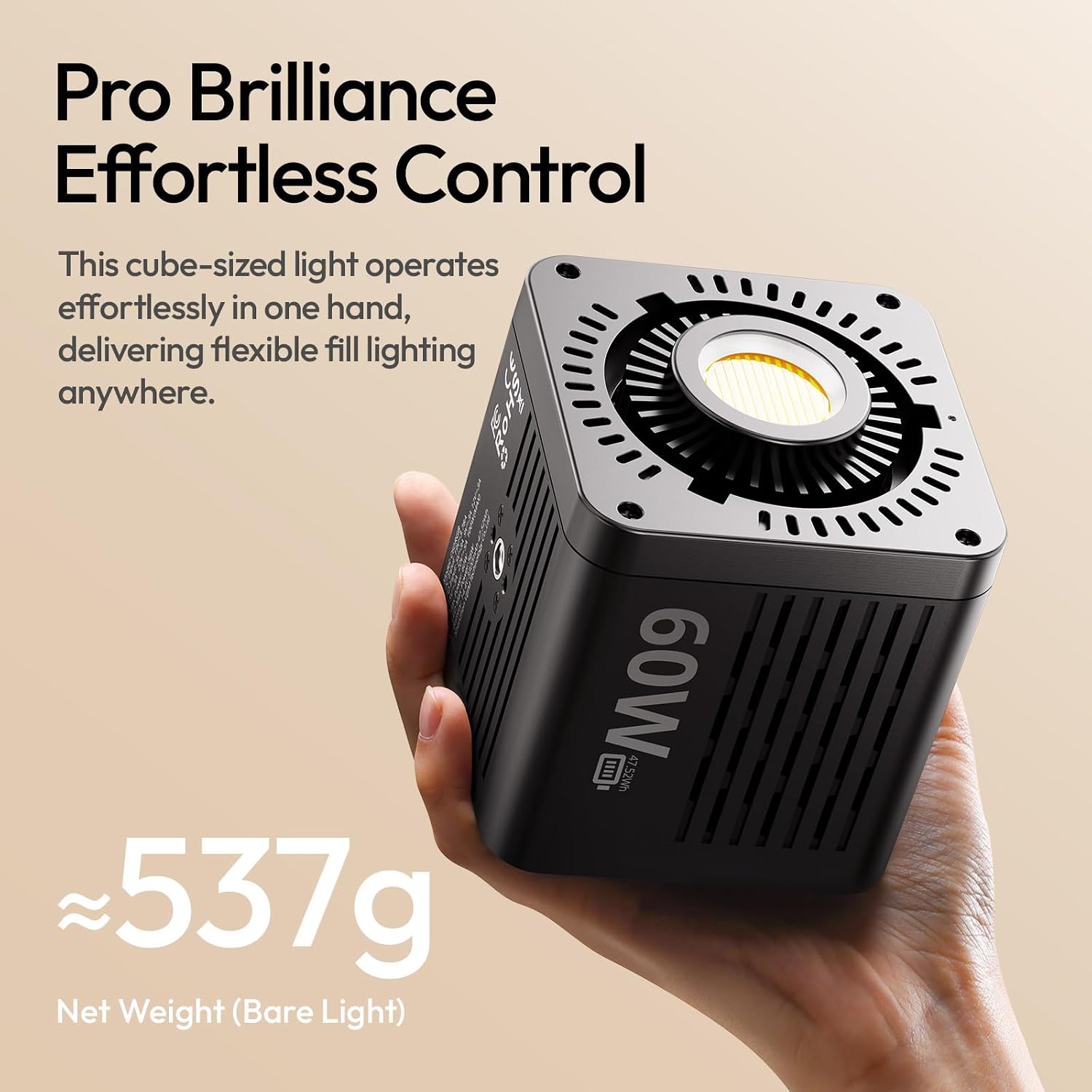 ULANZI C60 60W Bi-Color COB Video Light, 537g Portable Handheld with 3300mAh Battery, 2500K-6500K Continuous Output Lighting, Mini Bowens Mount for Video Photography