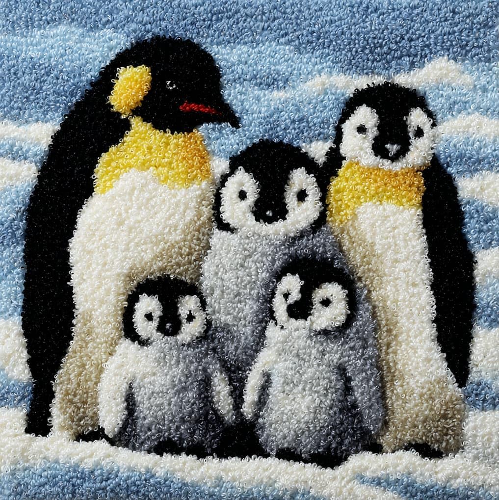 AxiangziK 43x43cm Latch Hook Pillow Craft Kit,A Family of Penguins