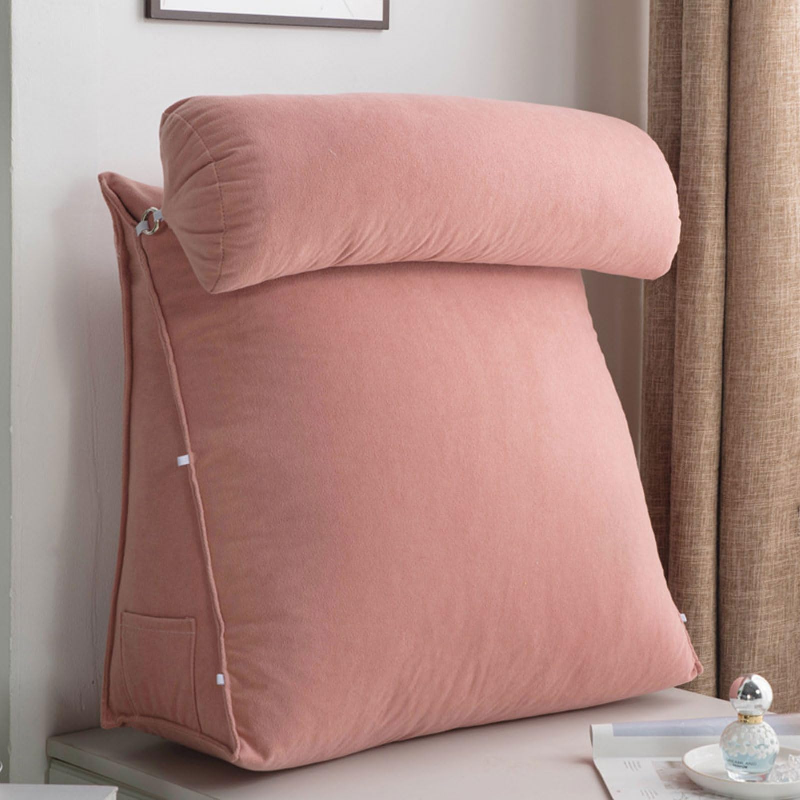 SDFGdtruR back pillow， Triangular Wedge Pillow,Ergonomic Reading,Backrest With,Breathable Back Relax(Light Bean Paste,45x45x20cm)
