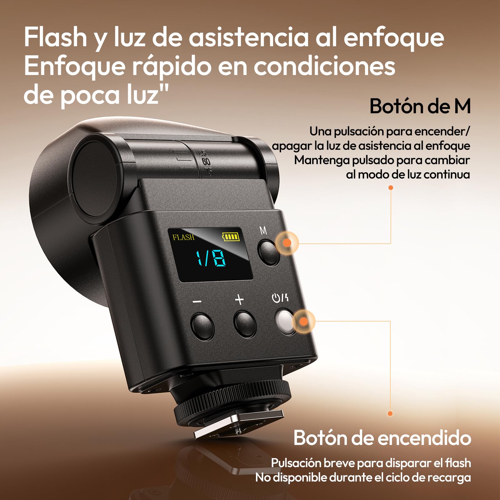 ULANZI F16R Mini cámara flash Speedlite, GN16 2 en 1 flash luz de vídeo, 7 niveles de potencia (1/64~1/1), inclinación de 90°, 2500-6500K, 550 flashes, zapata universal con difusor para Sony, Canon