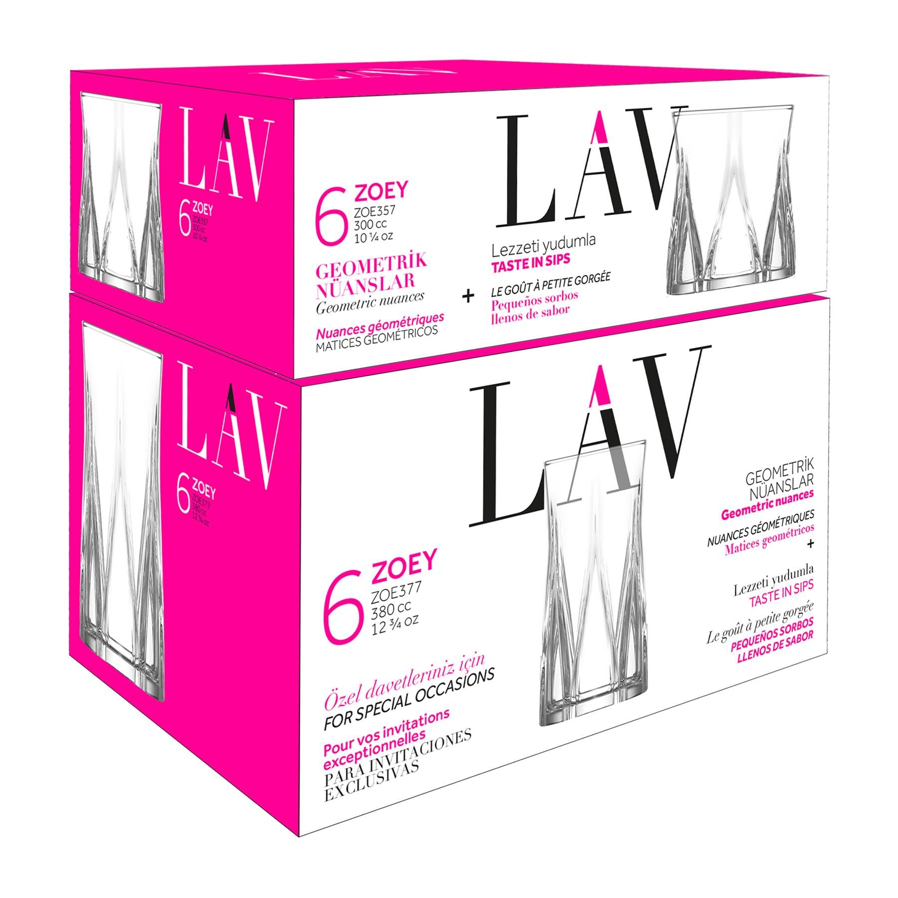 LAV 300ml/380ml Zoey Ensemble de Verres - 12pc Grand Lavable au Lave-vaisselle Verre Eau Gin Jus Cocktail Boire Highball Gobelets Verrerie Ensemble