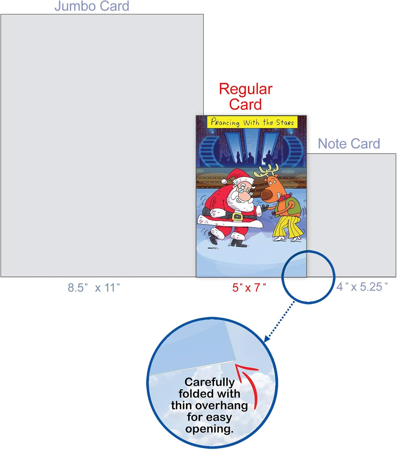 12 'Prancing with Stars' Boxed Christmas Cards with Envelopes 4.63 x 6.75 inch, Silly Santa Claus and Funny Reindeer Dancing Holiday Notes, Hilarious Christmas Stationery B5756