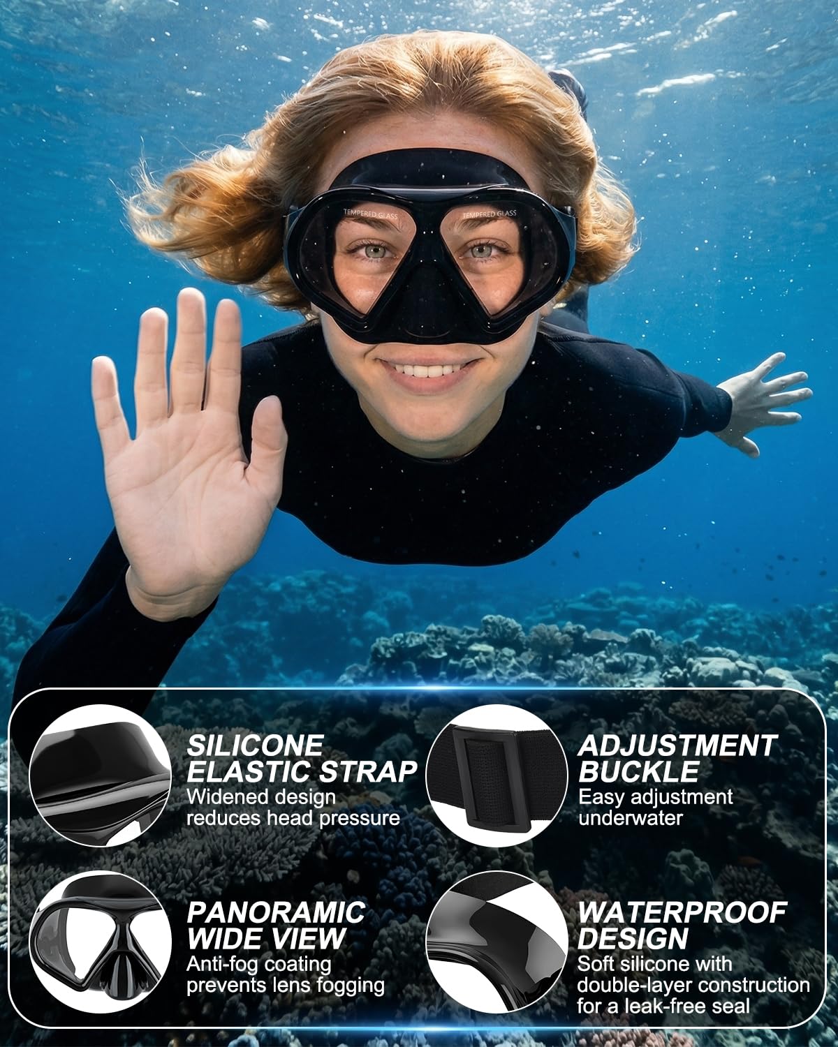 Aegend Máscara de buceo para adultos y jóvenes, máscara de esnórquel profesional, antivaho, antifugas, para esnórquel, buceo, natación y buceo