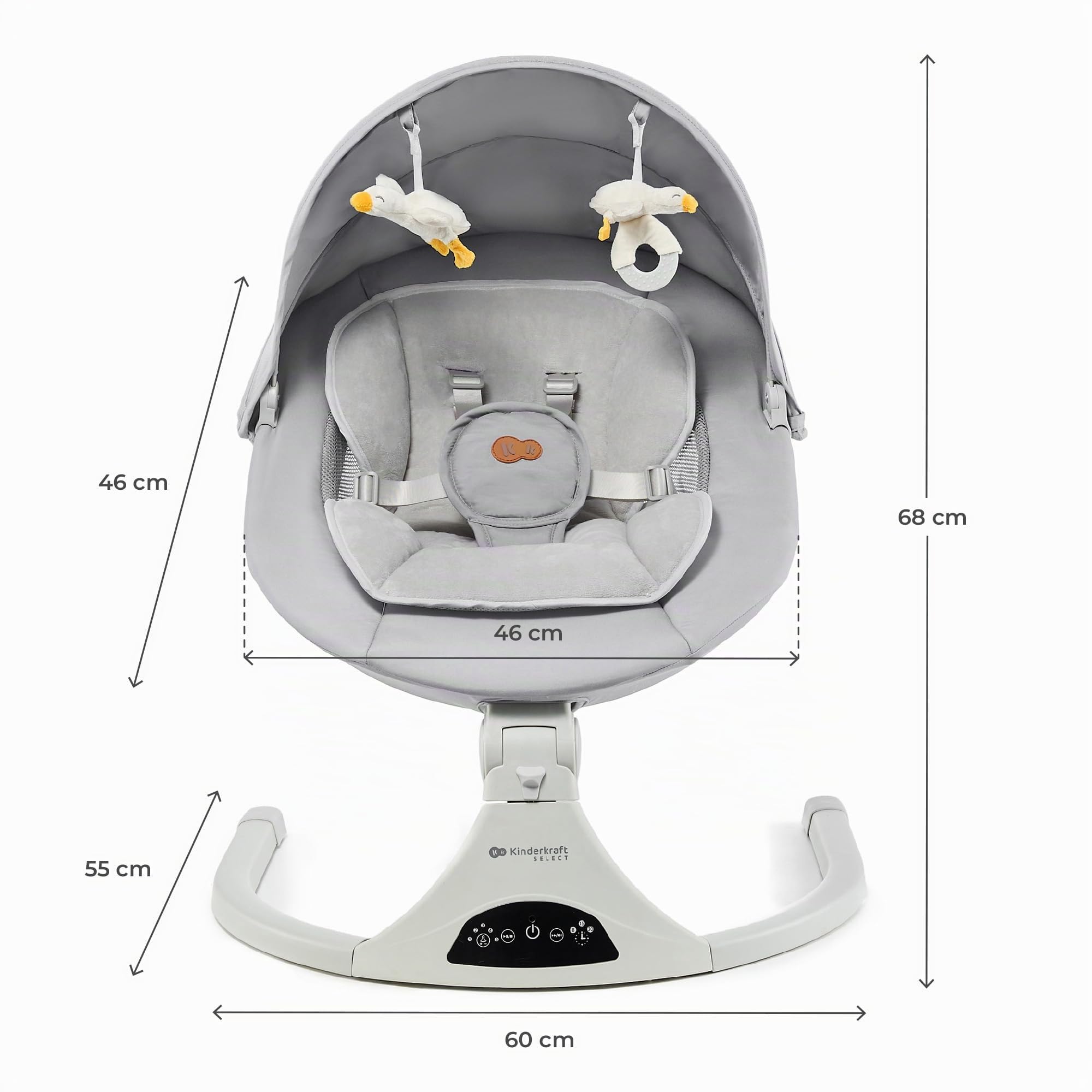 Kinderkraft TULSY Electric Hammock, 5 Intensity Levels, 12 Preset Melodies, Removable Toys, Adjustable, Lightweight, Bluetooth & USB, 5-Point Harness, Gray