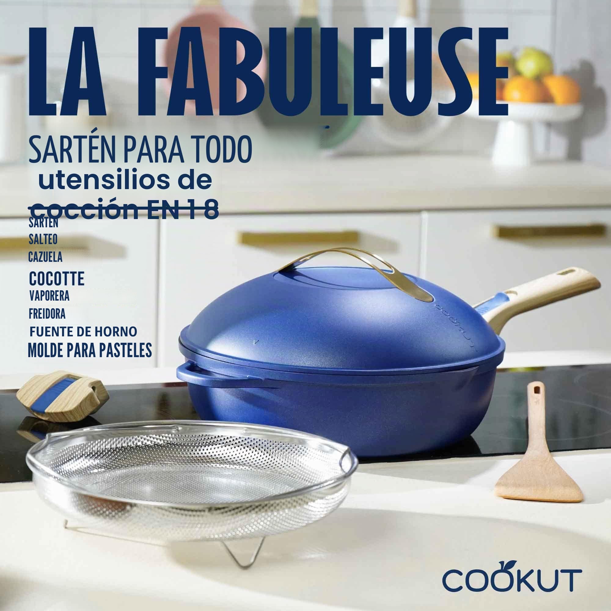 COOKUT - La Fabulosa - Sartén 8 en 1-24 cm - SAPHIR - Antiadherente, Ecológica, Sin PFOA - Inducción y Horno