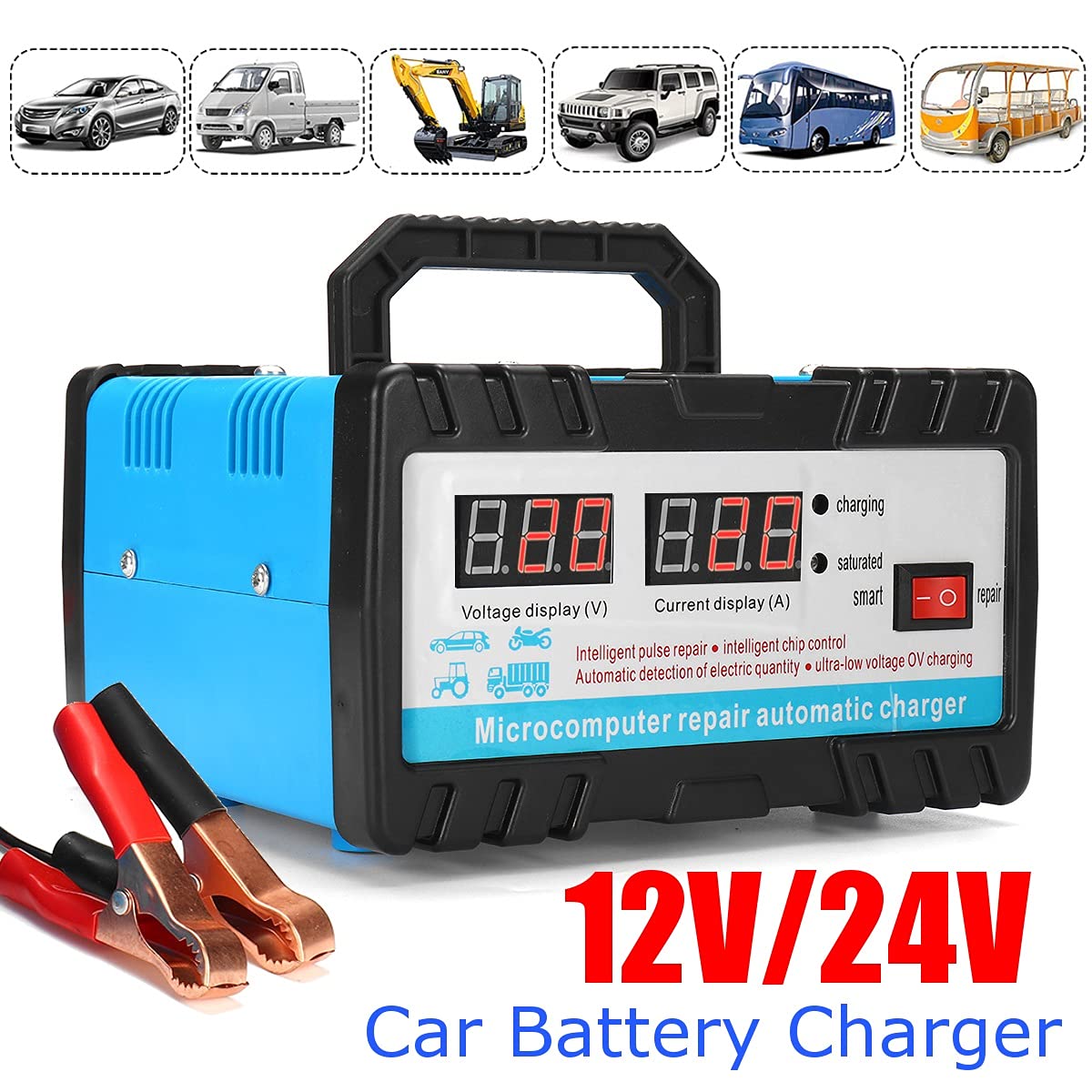 Chargeur de Batterie pour Auto 11 0V / 220V 12V / 24V 6-400AH 20A Chargeur de Batterie de Voiture Automatique complète de Batteries de Motocyclette Automatique Piles d'alimentation (Color : 220V)