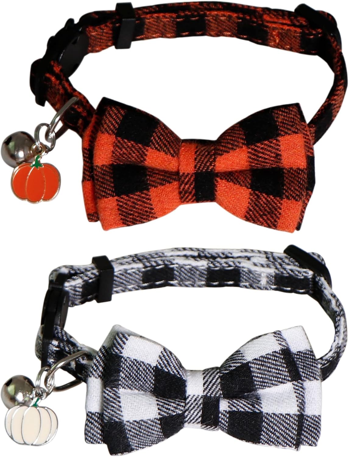 STMK 2 Pack Pumpkin Cat Collar with Bow Tie Bell, Breakaway Fall Halloween Thanksgiving Day Cat Kitten Collars with Bowtie Bell Pumpkin…