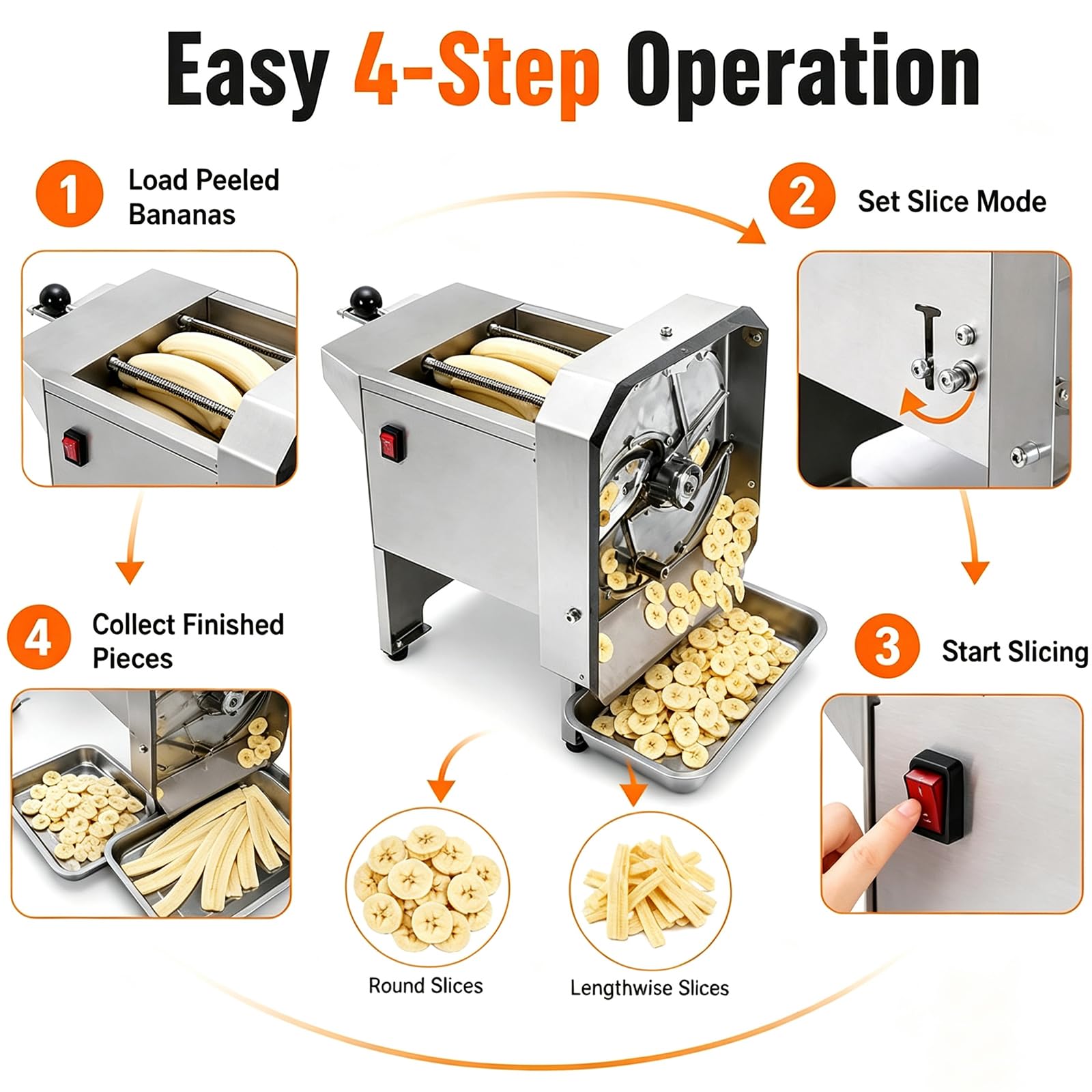 Affettatrice Elettrica per Banane, Affettatrice Professionale con Lame Regolabili (0-9 Mm), Tagliatrice da Banco per Cetrioli E Carote, Funzionamento Manuale Ed Elettrico