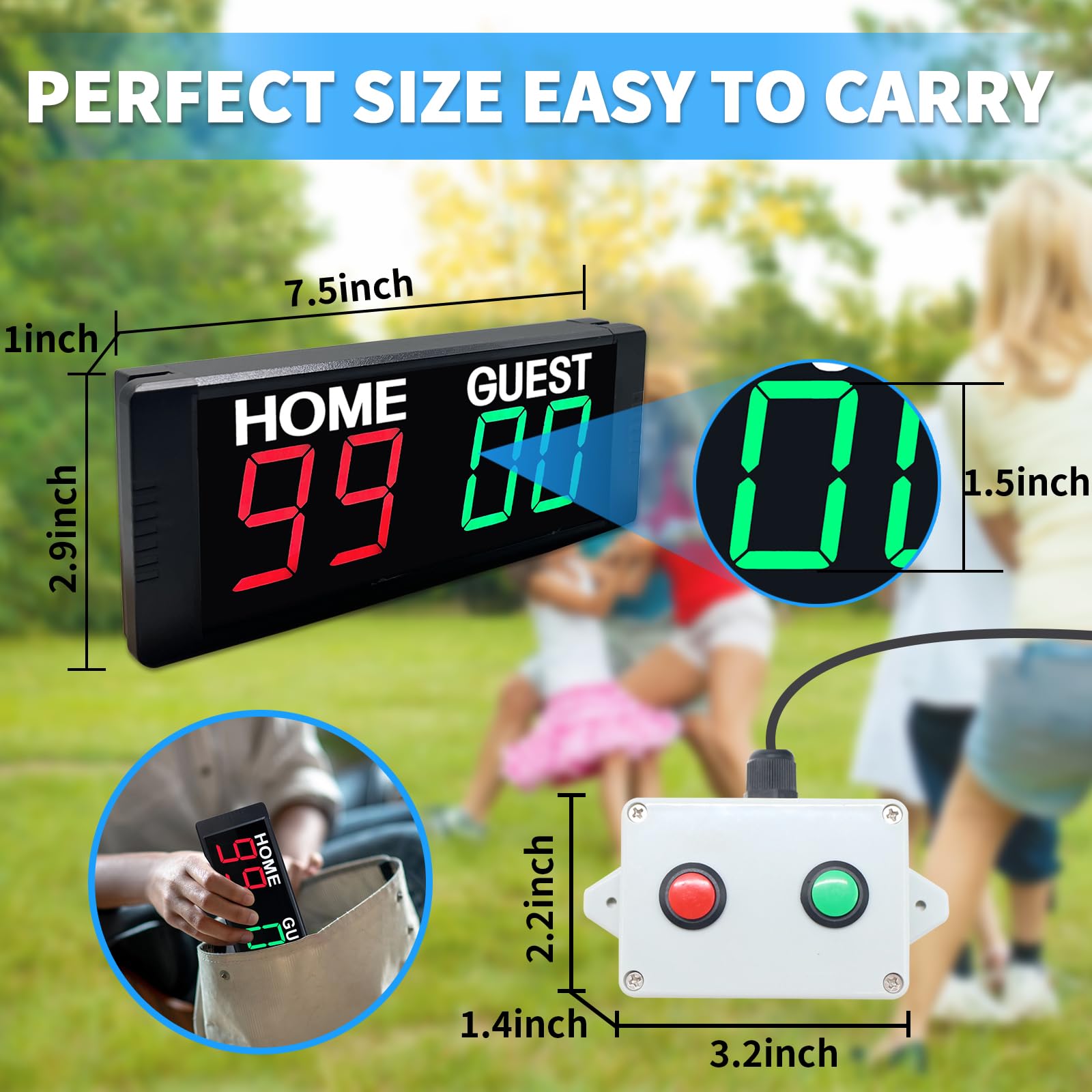Tableau Score électronique Portable LED – Avec Télécommande, Horloge, Compte à Rebours – Idéal Cornhole, Foot, Ping-pong