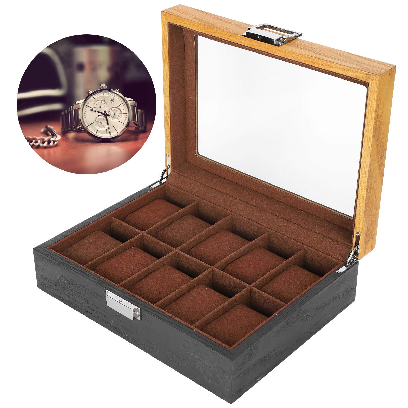 Caja de Reloj de Madera Maciza, Organizador Clásico Vintage de 10 Ranuras para Exhibición de Colección de Relojes, 10,4 X 7,8 X 3,1 Pulgadas
