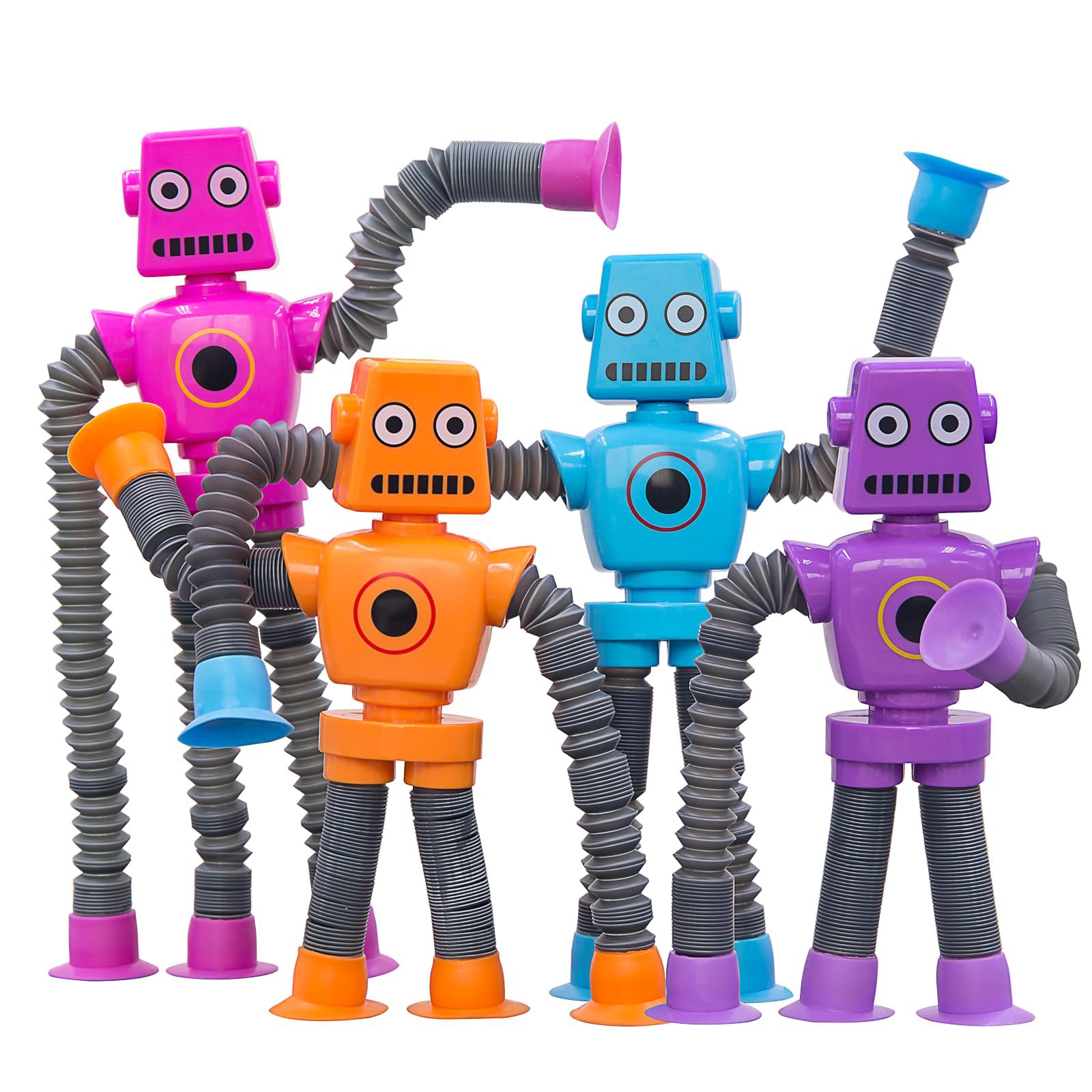 4 sztuki Teleskopowe zabawki robota ssące zabawki dla dzieci z przyssawką, plastikowe zabawki teleskopowe roboty, zabawki dekompresyjne dla dzieci dorosłych