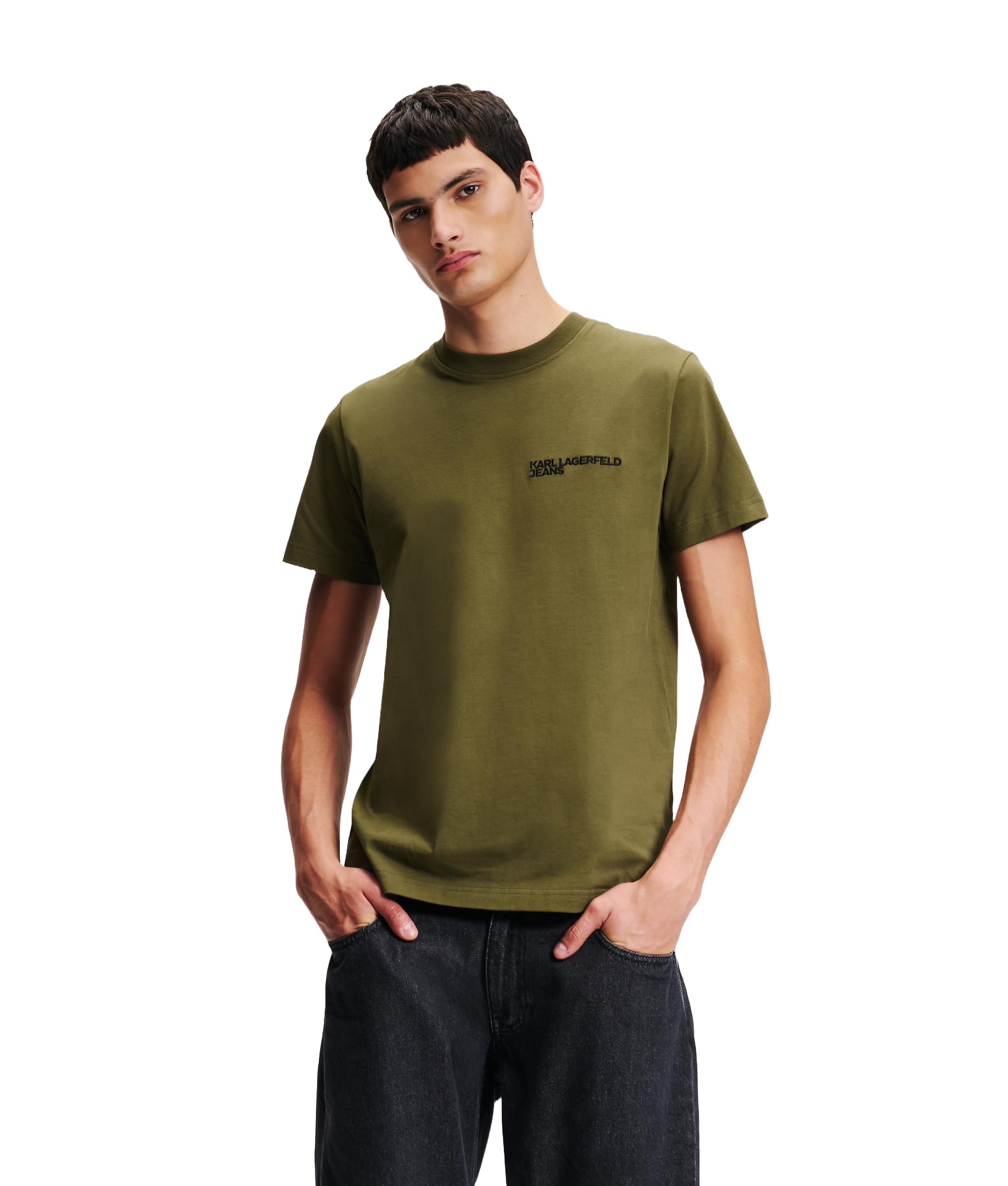 KARL LAGERFELD JEANS, Men's, Slim Short Sleeve Essential Logo Tee, Slim Fit, Green, XS