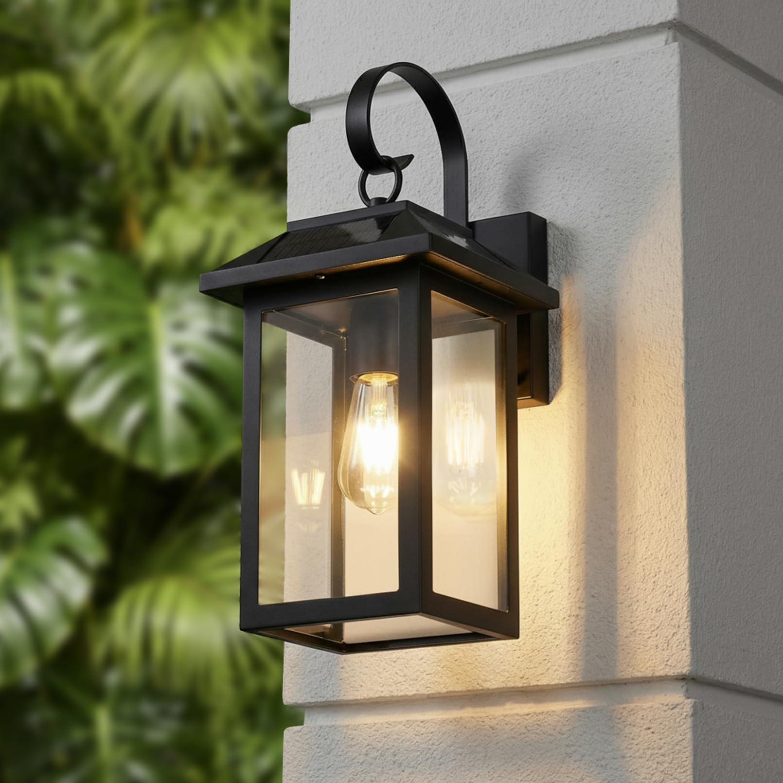 Solarlampen Solarleuchten für Außen, Solarlampen für Außen Garten | Solar Aussenleuchte Aussen Lampe Outdoor Wasserdichte Licht Solarlampe Garten Wandleuchte, Schwarz, E27 Glühbirnen Inklusive