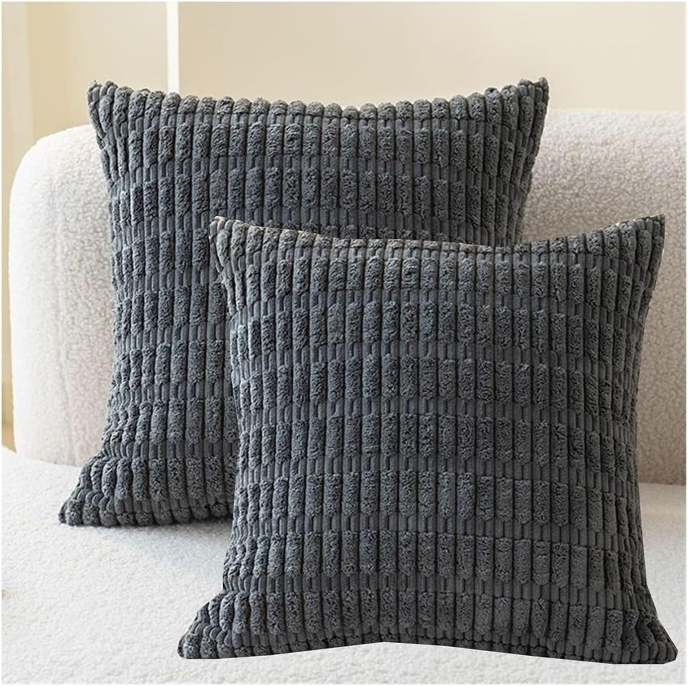Housse de coussin gris foncé 50x50 cm en coton polyester, lot de 2 pièces avec fermeture éclair