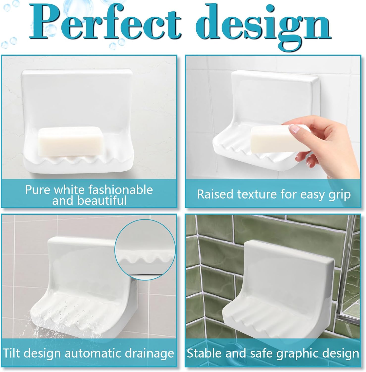 White Ceramic Soap Dish Suitable for Bathroom Shower Walls image 4
