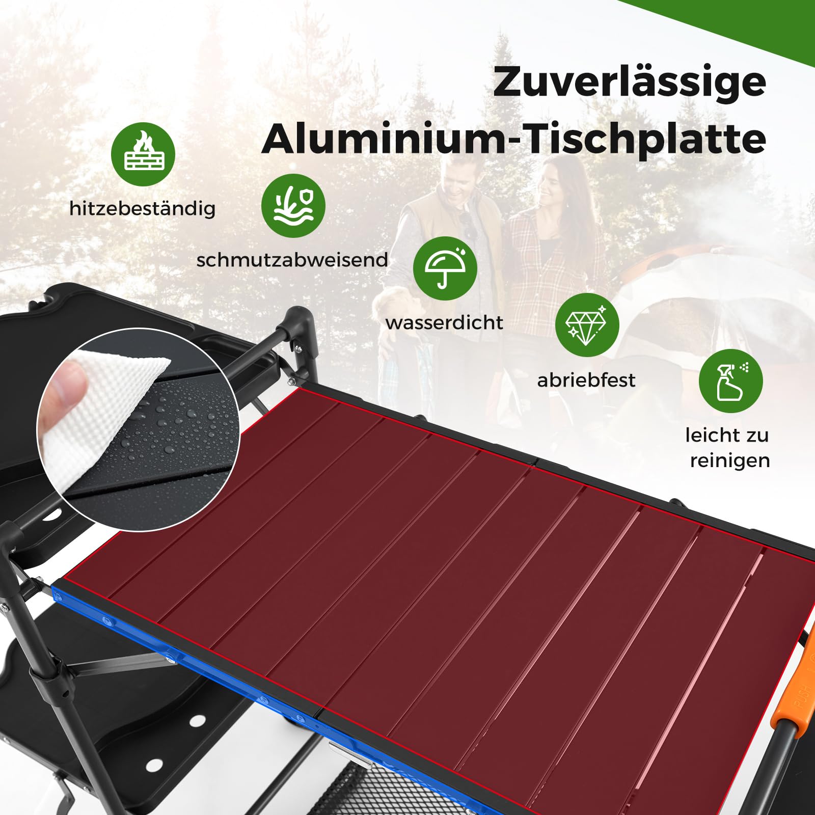 COSTWAY Campingküche klappbar, Reiseküche mit Aluminium-Tischplatte, 4 Seitentischen, Ablage & Tragetasche, Camping Küche, Outdoor-Kochstation für Picknick, Grillen, Camping und Reisen