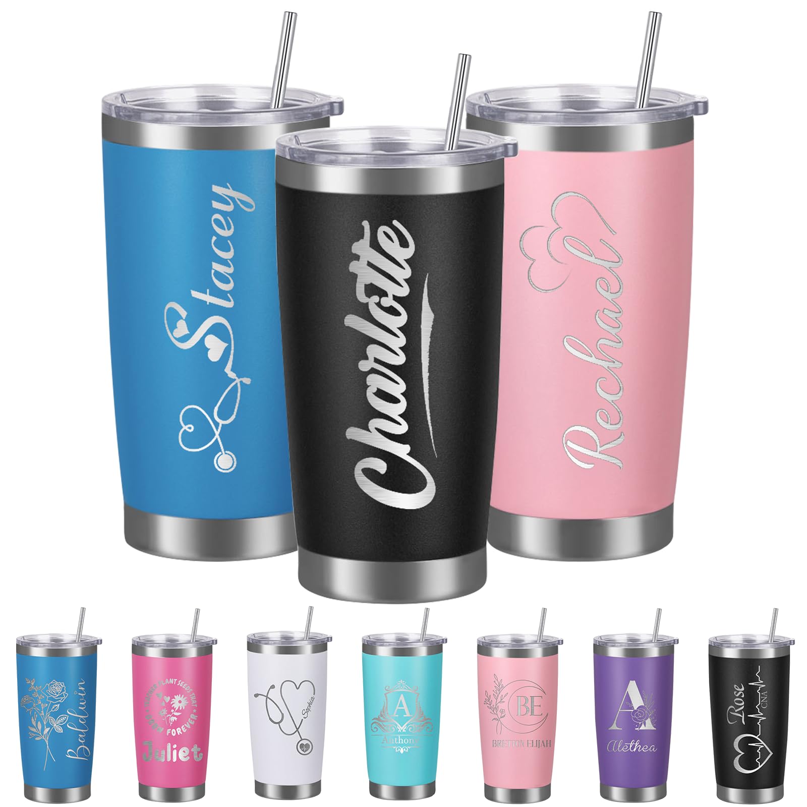 Busparst Personalised Tumbler 20oz Laser Engraved with Name - Customisable Stainless Steel Travel Mug, Double-Wall Insulated for Hot/Cold Drinks Gift for Men, Women