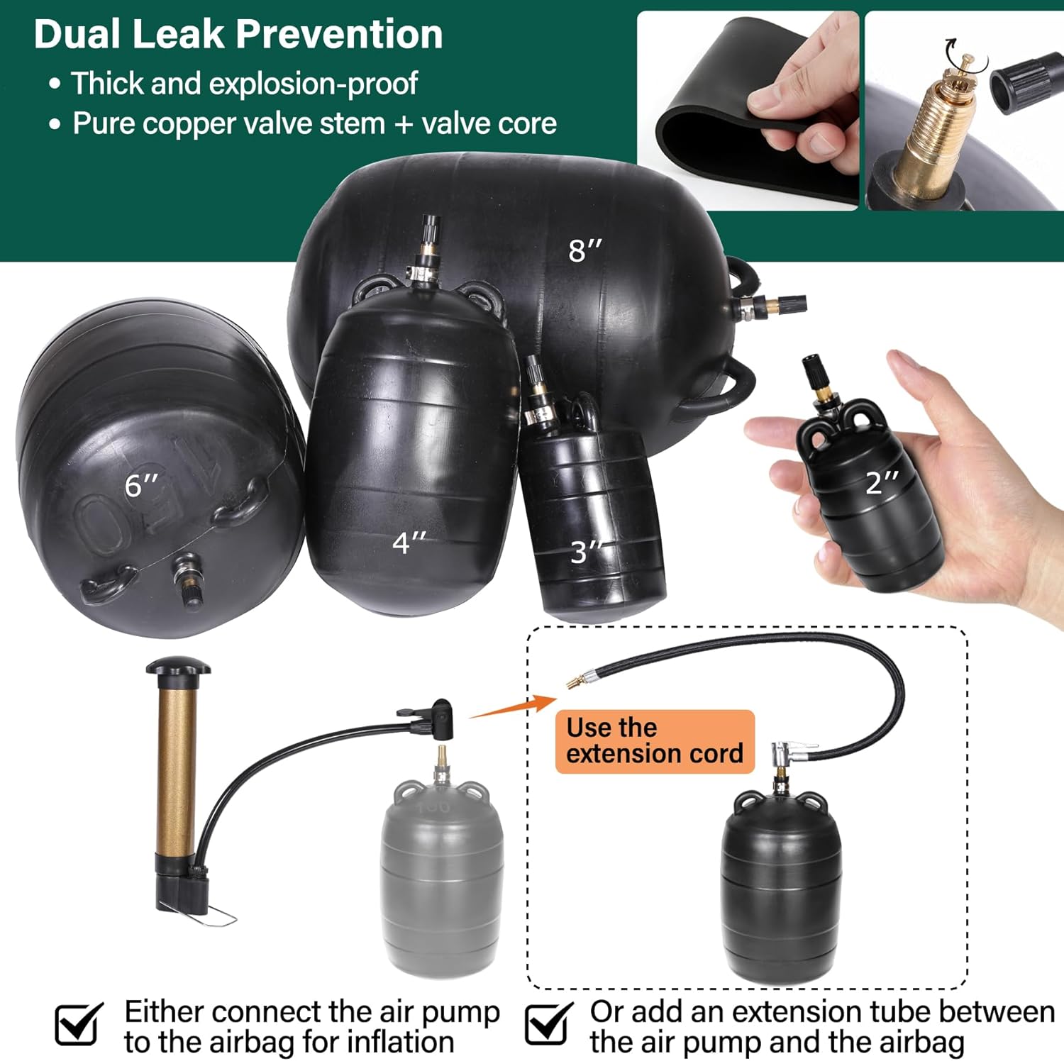 6 Inch Inflatable Pipe Plug Kit with Fast Air Pump & Extension Hose, Heavy Duty Rubber Sewer Test Ball with Safety Chain & Valve Tool for Drain Blocking & Leak Testing(Fits 5.8"-6.2" Pipes)