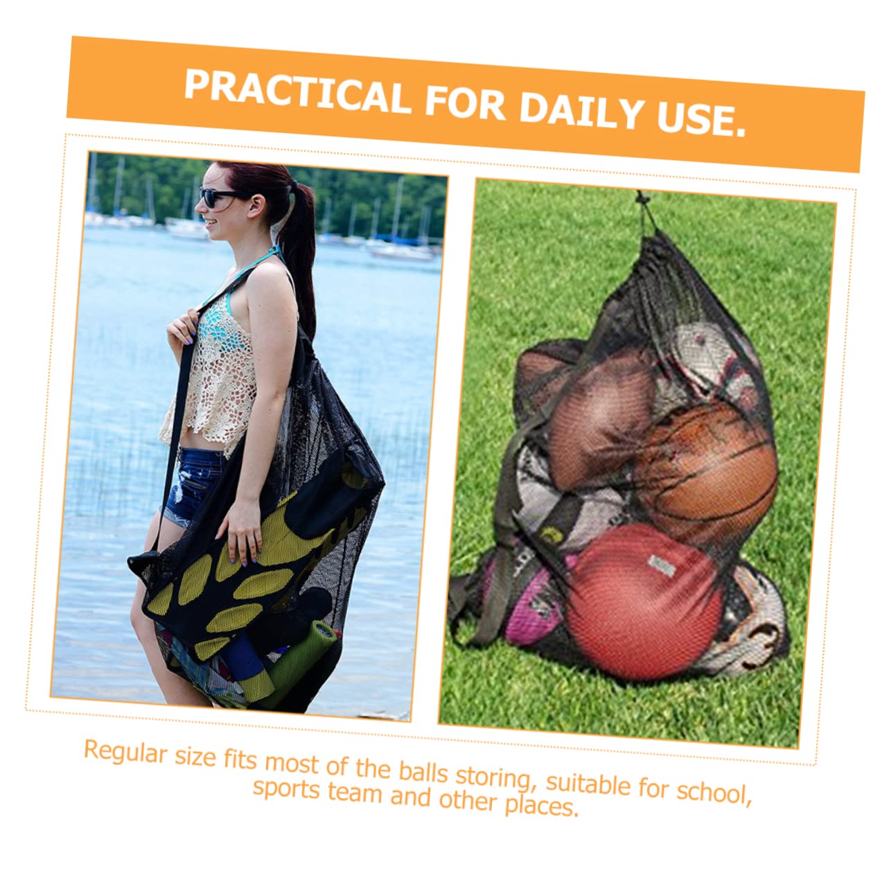 ifundom Borsa sportiva Borsa da ginnastica pallacanestro Borsa da basket palestra Maglia netto Borsa da rete per palline sportive borsa a sfera borsa da calcio con coulisse poliestere Nero
