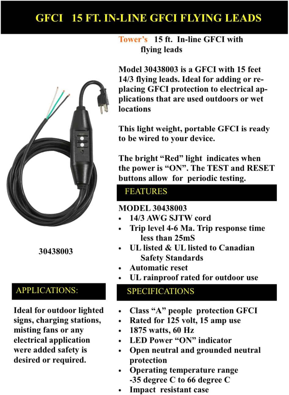 Hot Tub Compatible with Marquis Spas 15 Amp Gfci Power Cord 30438003-01