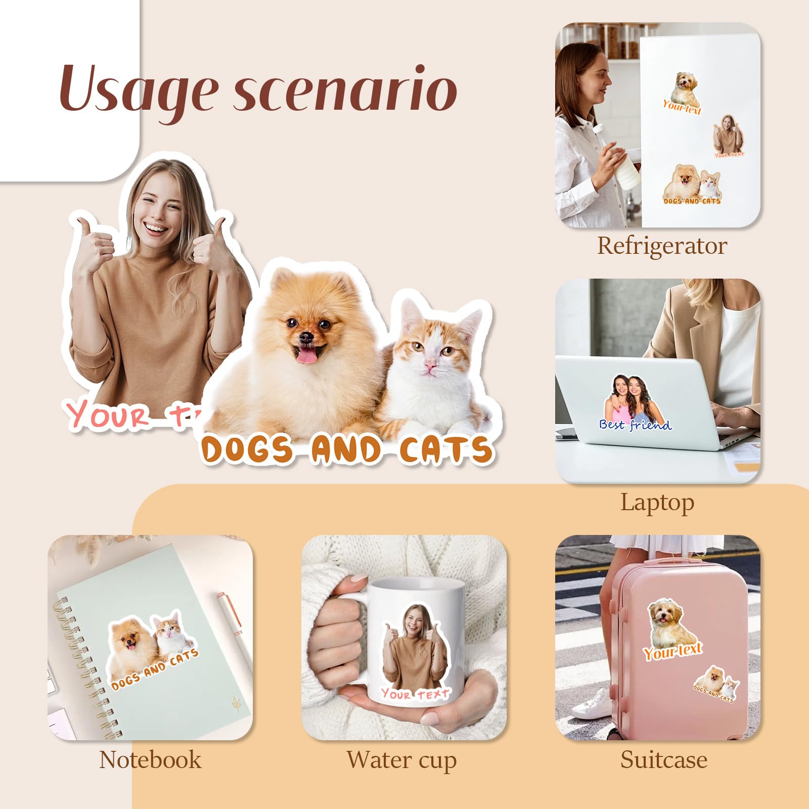 Adesivi fotografici personalizzati, adesivi fustellati in vinile impermeabili personalizzati con la tua immagine o testo, decalcomanie durevoli per laptop, bottiglia d'acqua, custodia del telefono