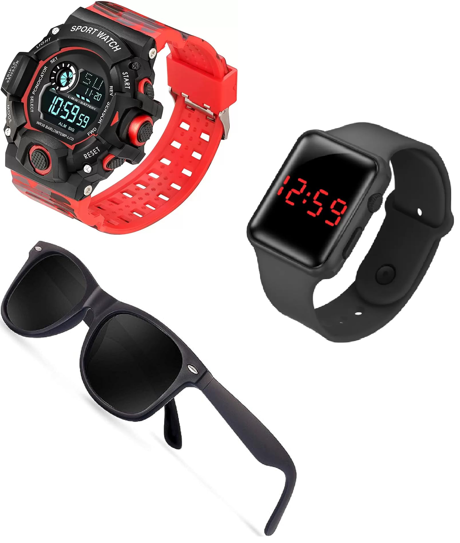 SELLORIA brand Waterproof Digital Black Touch Display Watch for Stylish Kids Birthday Gift Digital Watch for-(Boys Girls pack of 3 (RED) (B0CKXFSFWY) Amazon Price History, Amazon Price Tracker