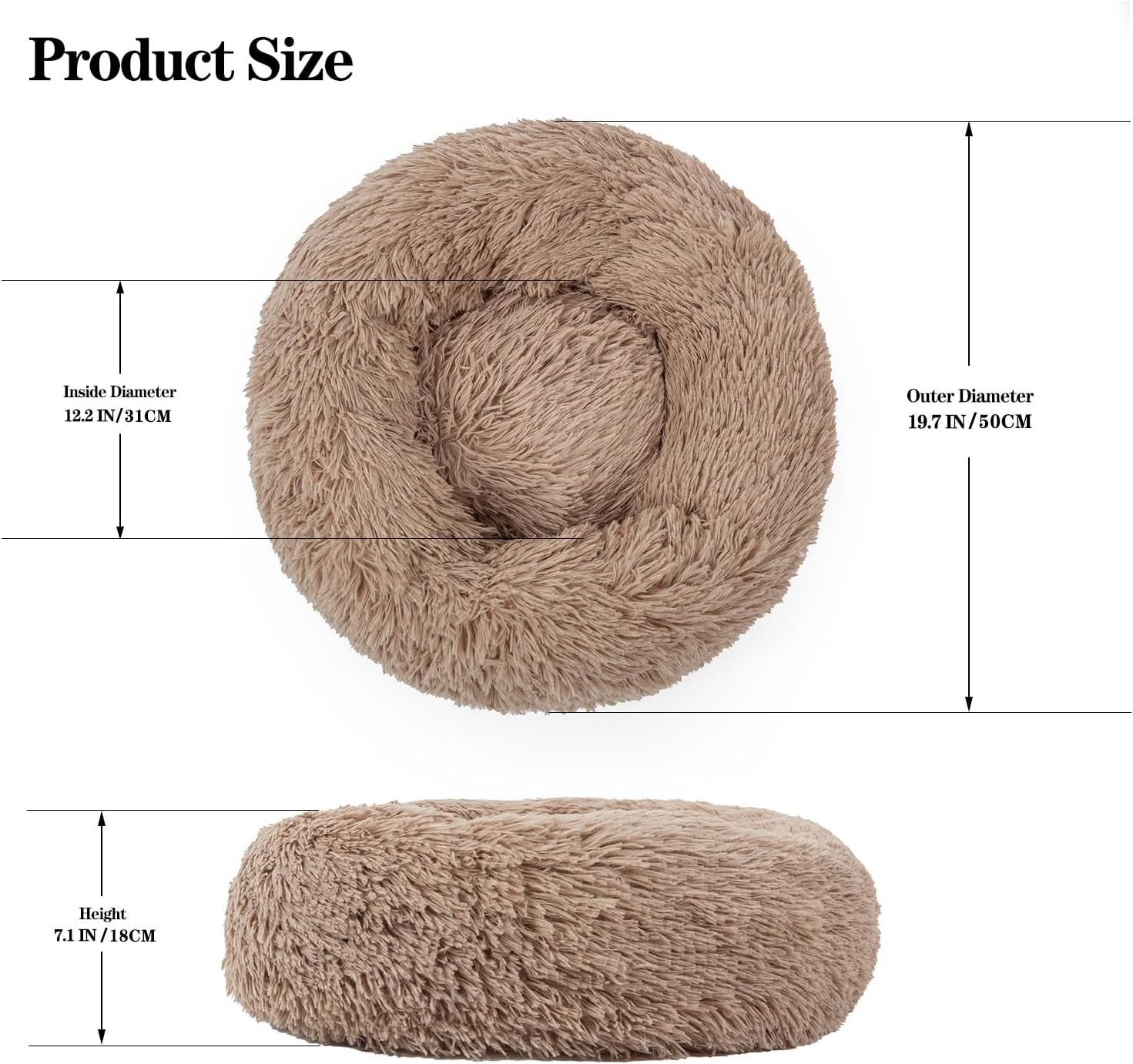 review Calming Dog Bed for Small Dogs Cats, Kitty Puppy 20'' Round Anti-Anxiety Warm Fluffy Plush Faux Fur Bed, Soft Anti-Slip Donut Washable Small Pet Bed, Fits up to 25 lbs Pets, Brown