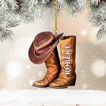 Personalized Cowboy Hat and Boots Ornament, Cowboy Gifts for Women Men, Horseshoe Ornaments, Horse Lovers Gift, Western Christmas Tree Decor