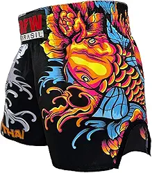 Short Muay Thai Tailandês, Bermuda Calção de Treino, Design Carpa, Poliéster