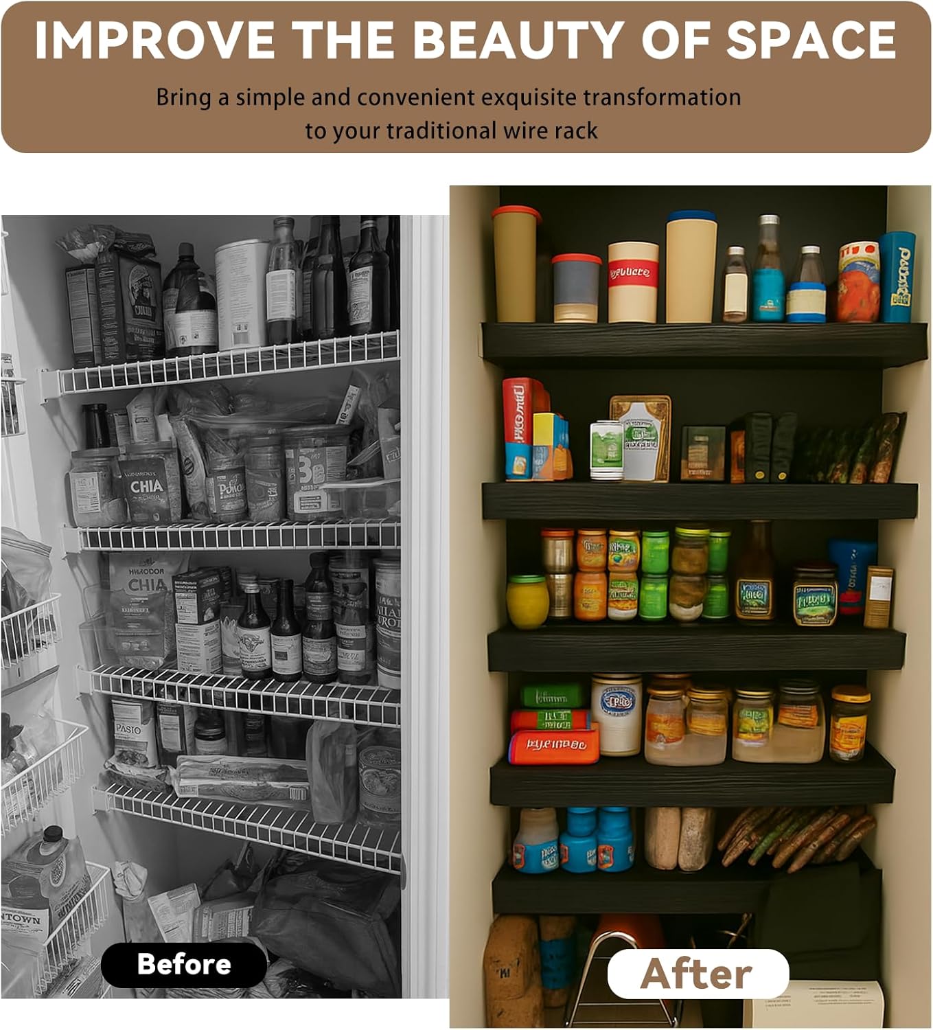 5 Pack 24x12in Wire Shelf Cover for Pantry, Closet, Kitchen – Waterproof PVC Wood-Look Wire Rack Covers for Shelves, Multiple No-Tool Installation