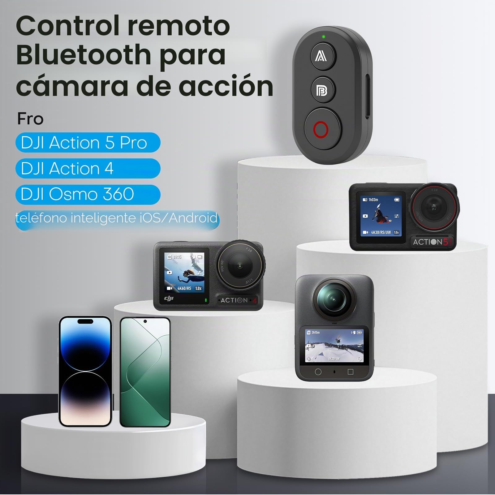 REYGEAK Mando a Distancia Compatible con cámaras dji Action 6/Action 5 Pro/Action 4/Osmo 360, Alcance de 25 m, Seguimiento de Movimiento preciso, Pulsera para Bicicleta