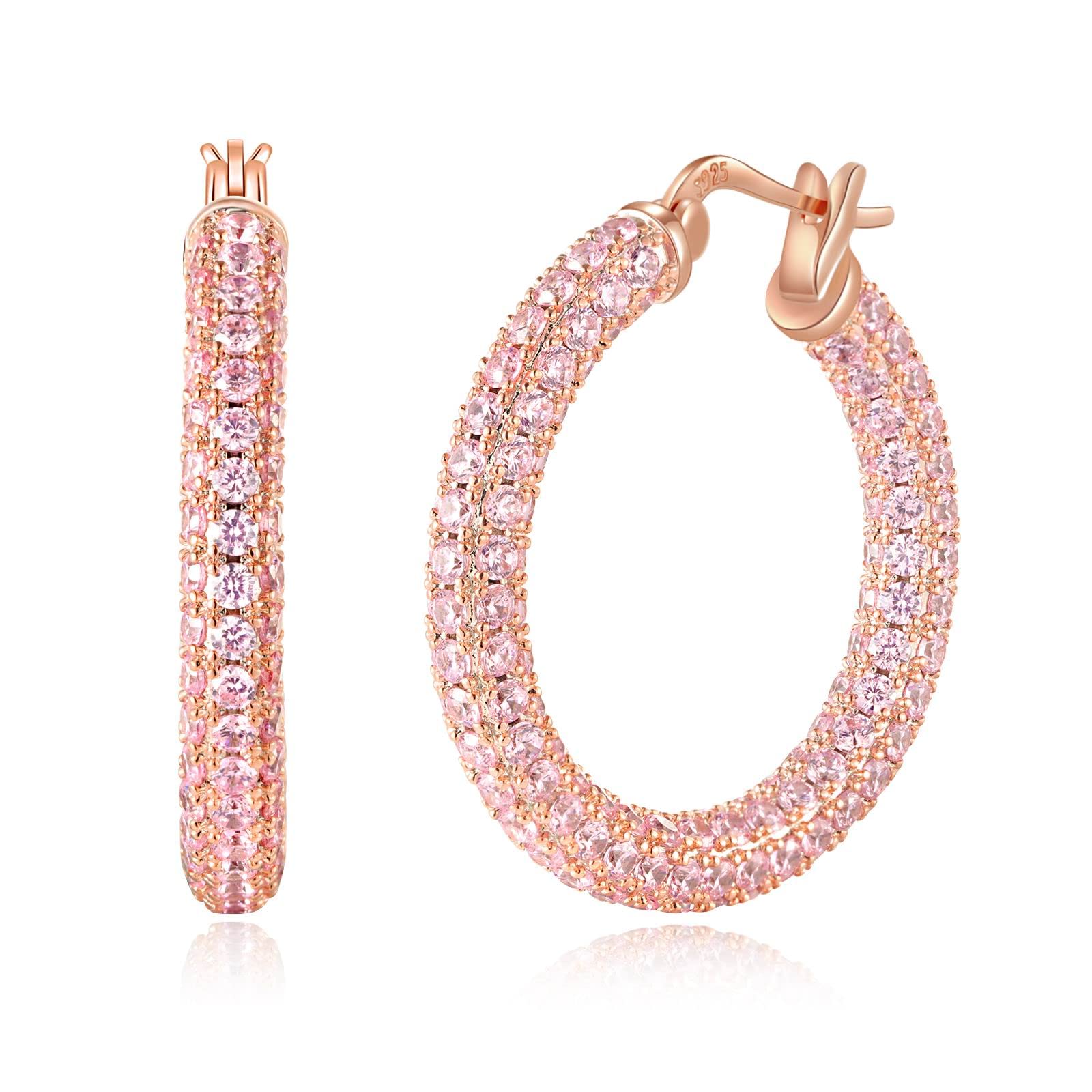 Hoop Earrings for Women Hypoallergenic, 14K Gold Plated 925 Sterling Silver Lightweight Mult-colors Crystal CZ Chunky Open Hoops Earrings Jewelry Gifts for Sensitive Ears 28mm/1.2"