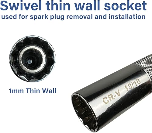 Miniatura 4 de TR TOOLROCK Juego de 6 llaves de bujía giratorias magnéticas, juego de llaves de 38 pulgadas incluye 916 pulgadas, 58 pulgadas, 1316 pulgadas, 0.551