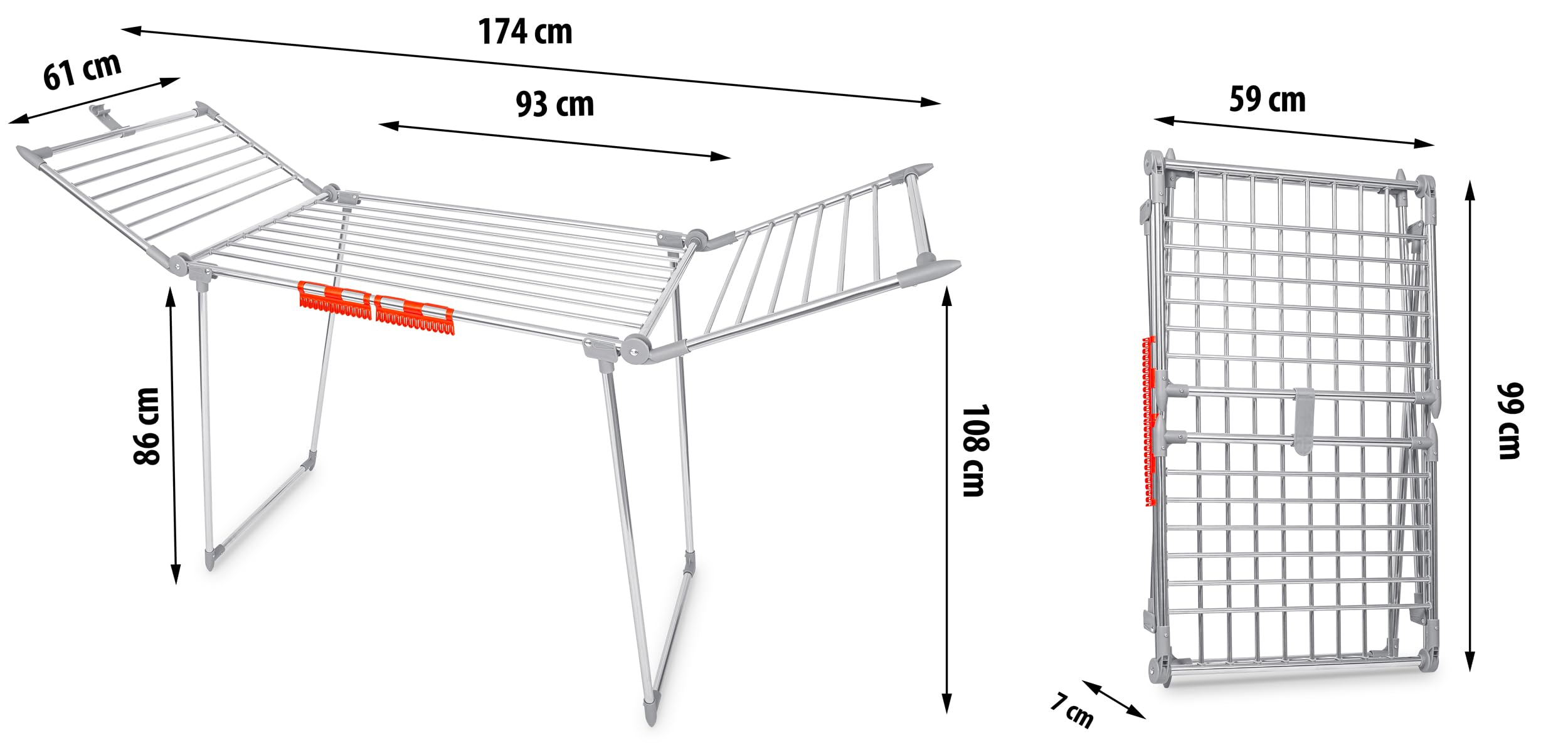 Stendibiancheria antiruggine, per esterni, allungabile, salvaspazio, asciugabiancheria stabile, con piedini antiscivolo, superficie asciutta, 19 m, Debora, 174 x 61 x 108 cm