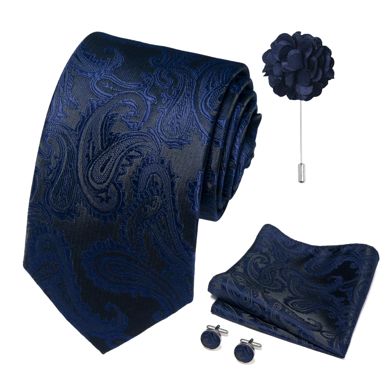 joy alice 70 Colors Ties Set Men Mixed Color Necktie Handkerchief Cufflinks Brooch 3.15 Formal