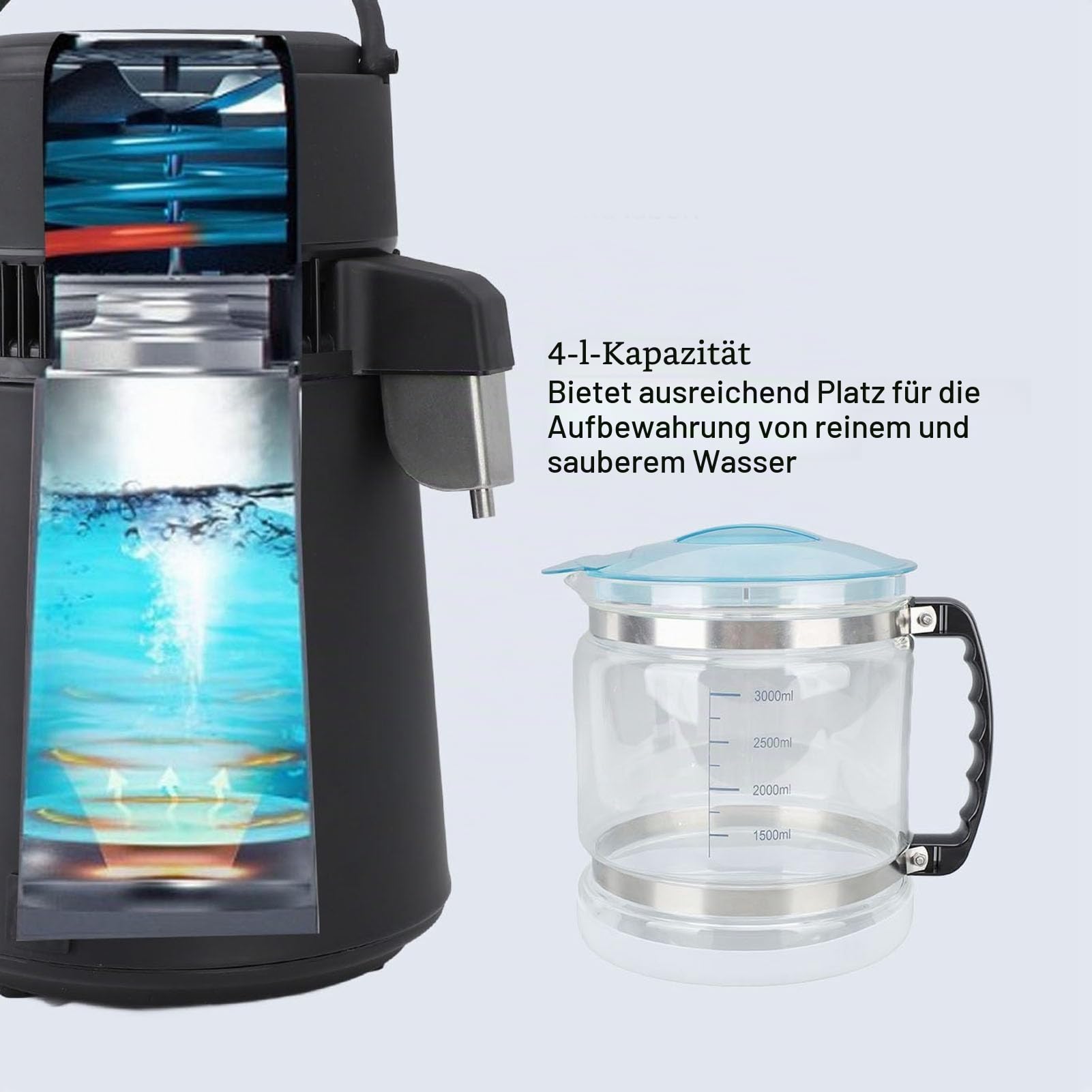 Destillierwasserbehälter 4L Destillierwassersammler, Wasserdestilliergerät Destillierter Wasserbereiter Glasauffangflasche für Arbeitsplatten-Heimschönheitsdestilliergeräte