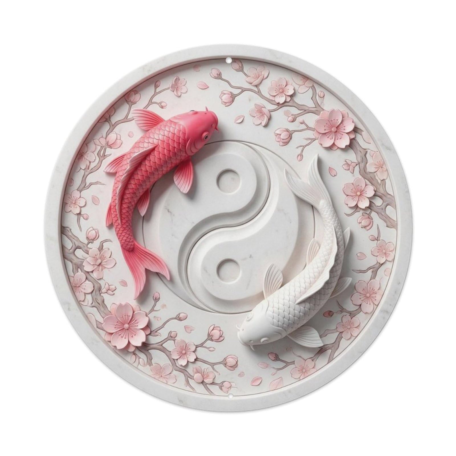Olyhtr 8X8inch Classic Style Yin Yang Koi Garden Spring Zen Nature Classic Metal Tin Sign