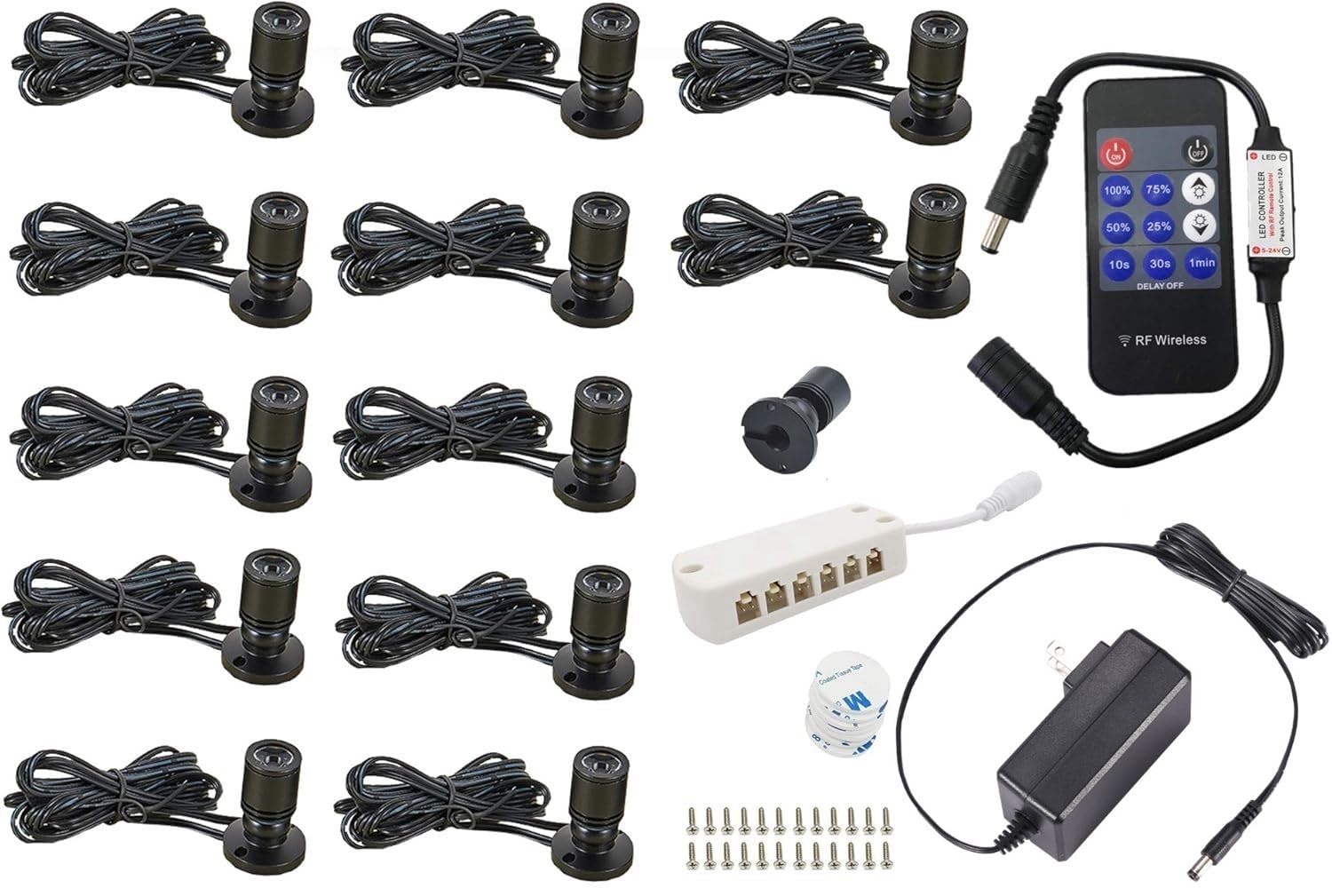 Xking Dimmable Mini Spotlight Art Light Kit with RF Dimmer- 12V 1.5W 100lm,CRI>80 Surface Mounted for Display Cabinet Showcase Showroom (Cold White-Pack 12)