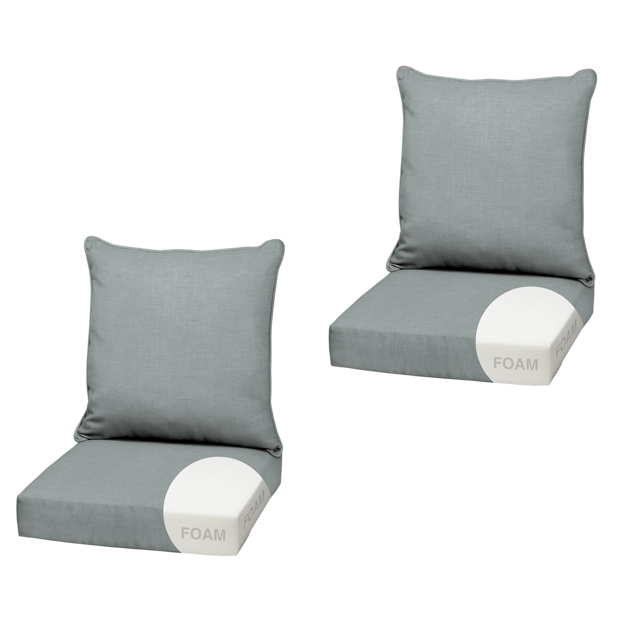 Arden Outdoor Deep Seat Cushion Set, Foam, 2-Pack, 22x24, Stone Grey