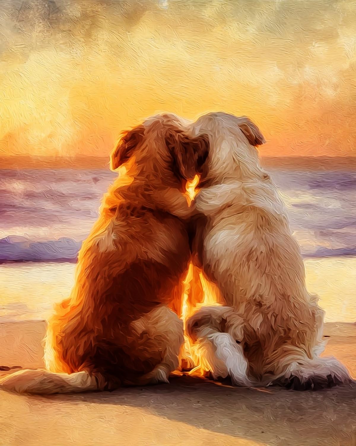 LIUBAISHI Paint by Numbers for Adults – 16"x20" | Oil Painting Kit for Bedroom Wall Art, Stress Relief Hobby, Complete Set with Paints and 3 Brushes-Sunset Dog Couple
