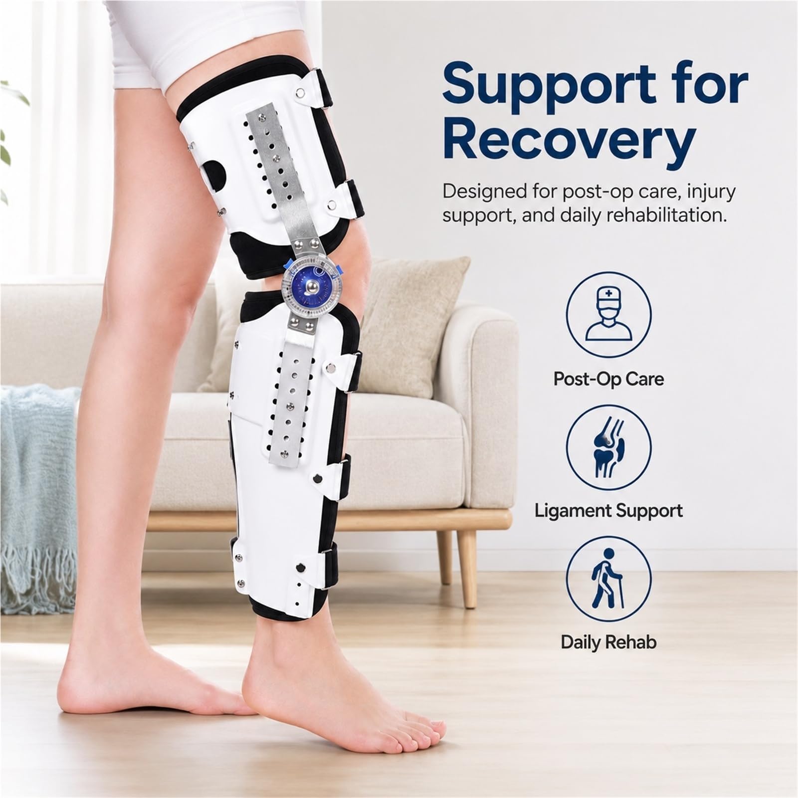 Rodillera Inmovilizadora Postoperatoria Estabilizador de Rodilla Ajustable con Barras Laterales de Bloqueo para Rehabilitación y Recuperación de Lesiones Médicas