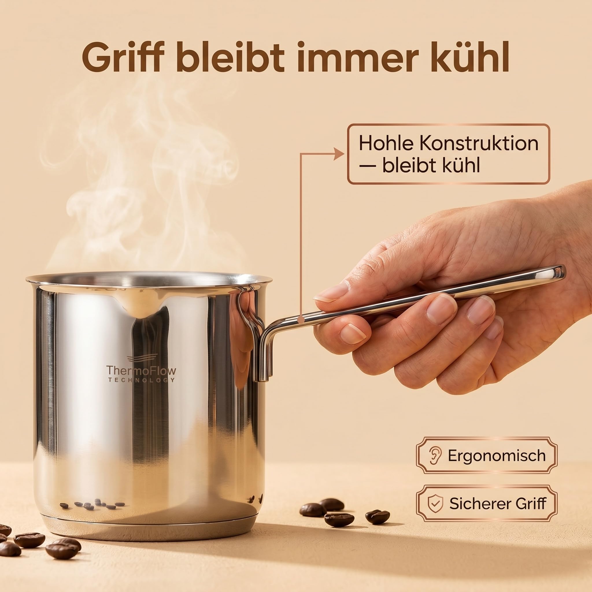 ROSMARINO Teiera per moka a induzione, in acciaio inox, 1225 ml, modello 2025, moderna caffettiera turca Cezve con fondo in acciaio a 3 strati (1225 ml)